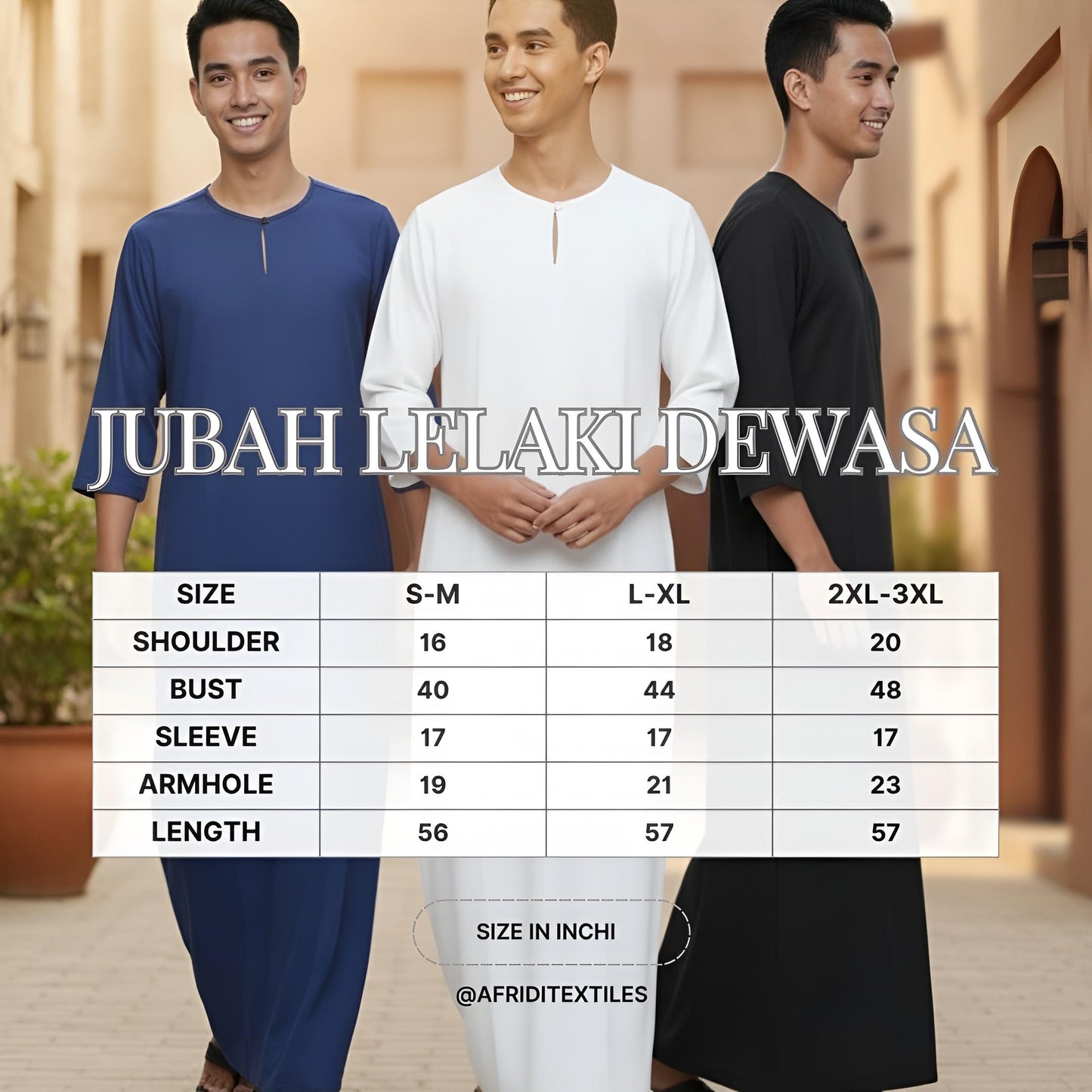 Jubah Lelaki Lengan Pendek Round Neck One Button 3/4 Sleeve (Maroon)