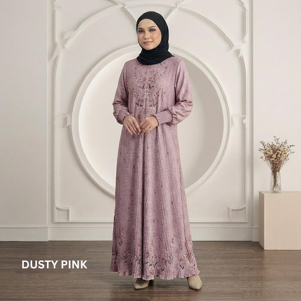 SORAYA Jubah Satin Jackquard Pleated Plus Size New Arrival Fashion Wanita Muslimah