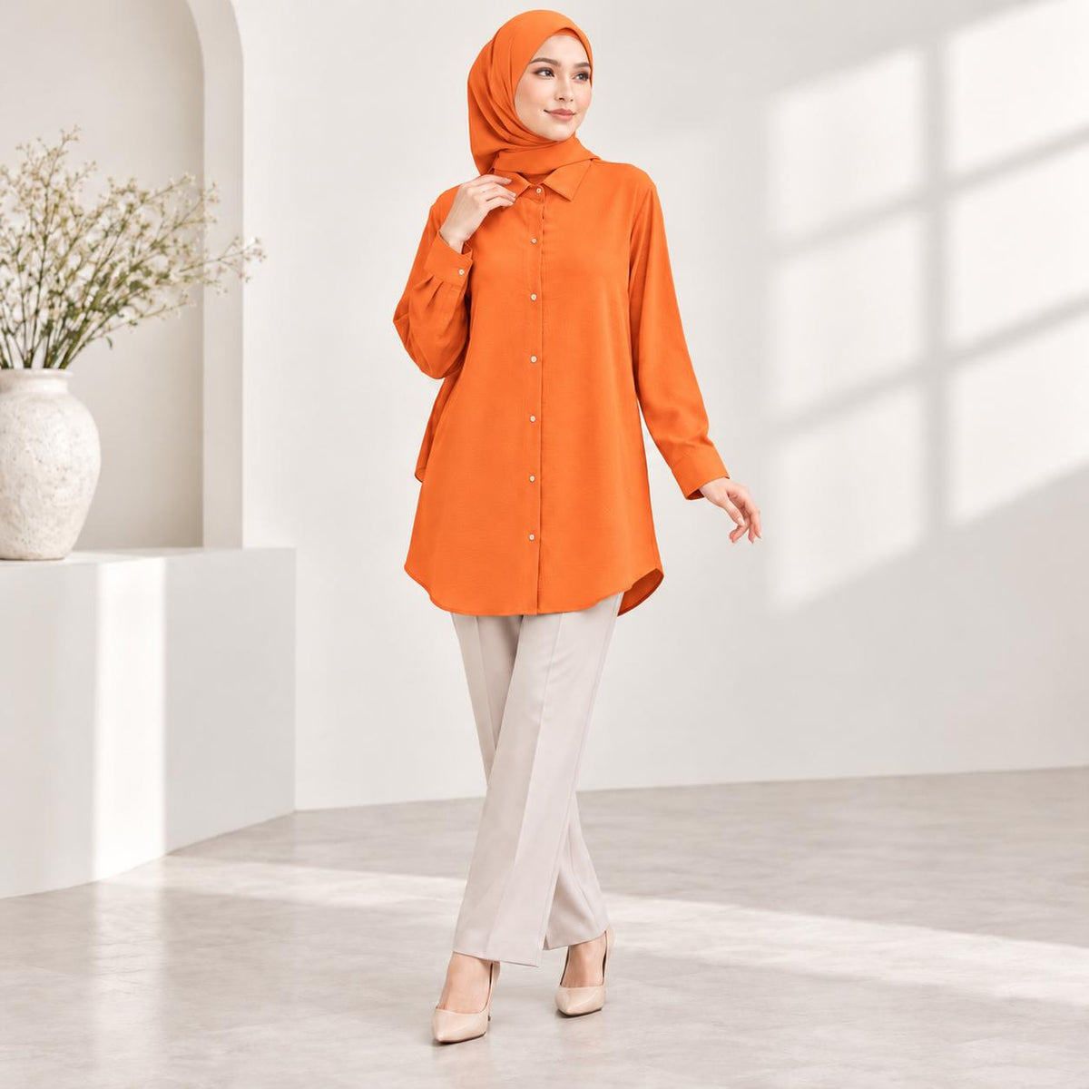 LANA Blouse Long Sleeves Kemeja Kolar With Front Buttons - Material CEY - Modest Fashion Wanita