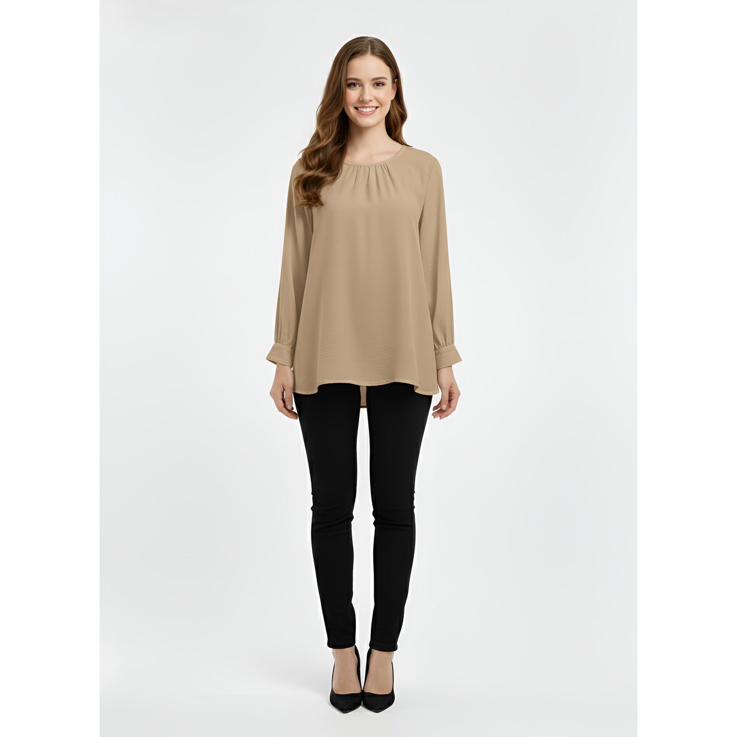 Victoria Blouse Casual Outfit Wanita Elegant Office & Casual Wear (Nude)
