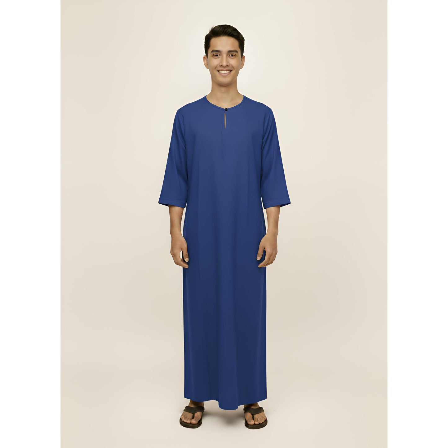 Jubah Lelaki Lengan Pendek Round Neck One Button 3/4 Sleeve (Royal Blue)