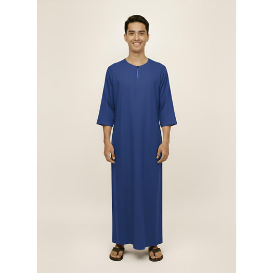 Jubah Lelaki Lengan Pendek Round Neck One Button 3/4 Sleeve (Royal Blue)
