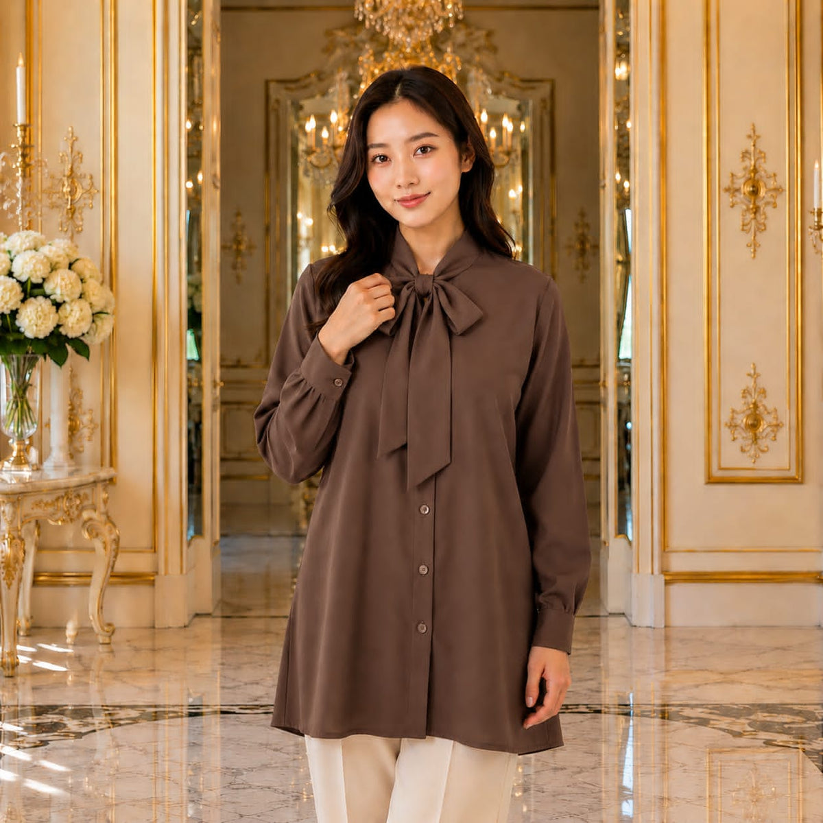 ADRIANA Blouse Mango Silk - Women Office Blouse - Long Sleeve Women Blouse - Premium Work Blouse