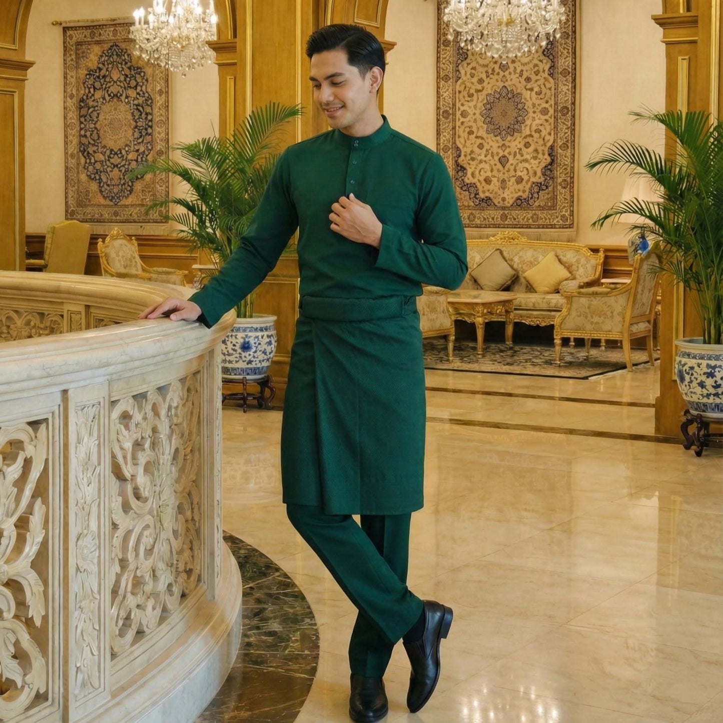 Baju Melayu Adult Pearl Skin - Top One Side Zip (Maroon)