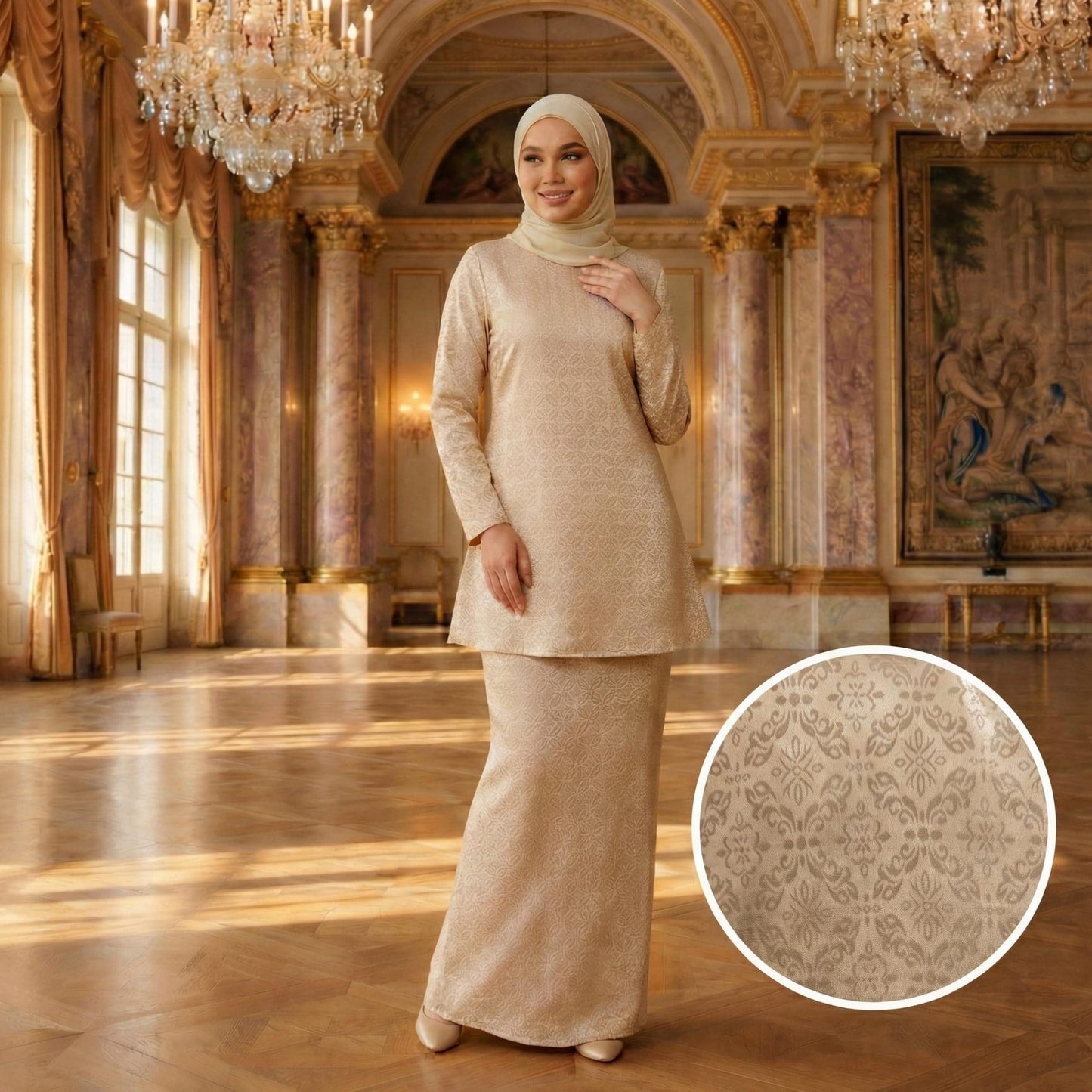 Amara Dolly Princess Satin Songket Embossed (Rose Gold)