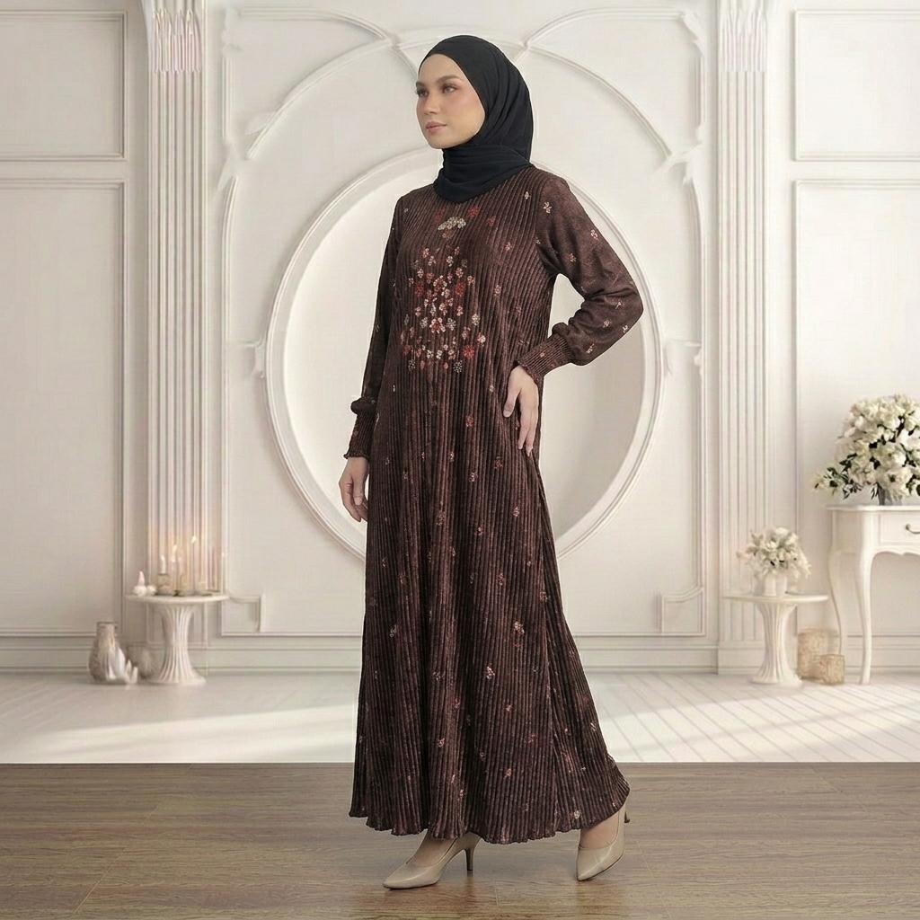 SORAYA Jubah Satin Jackquard Pleated Plus Size New Arrival Fashion Wanita Muslimah