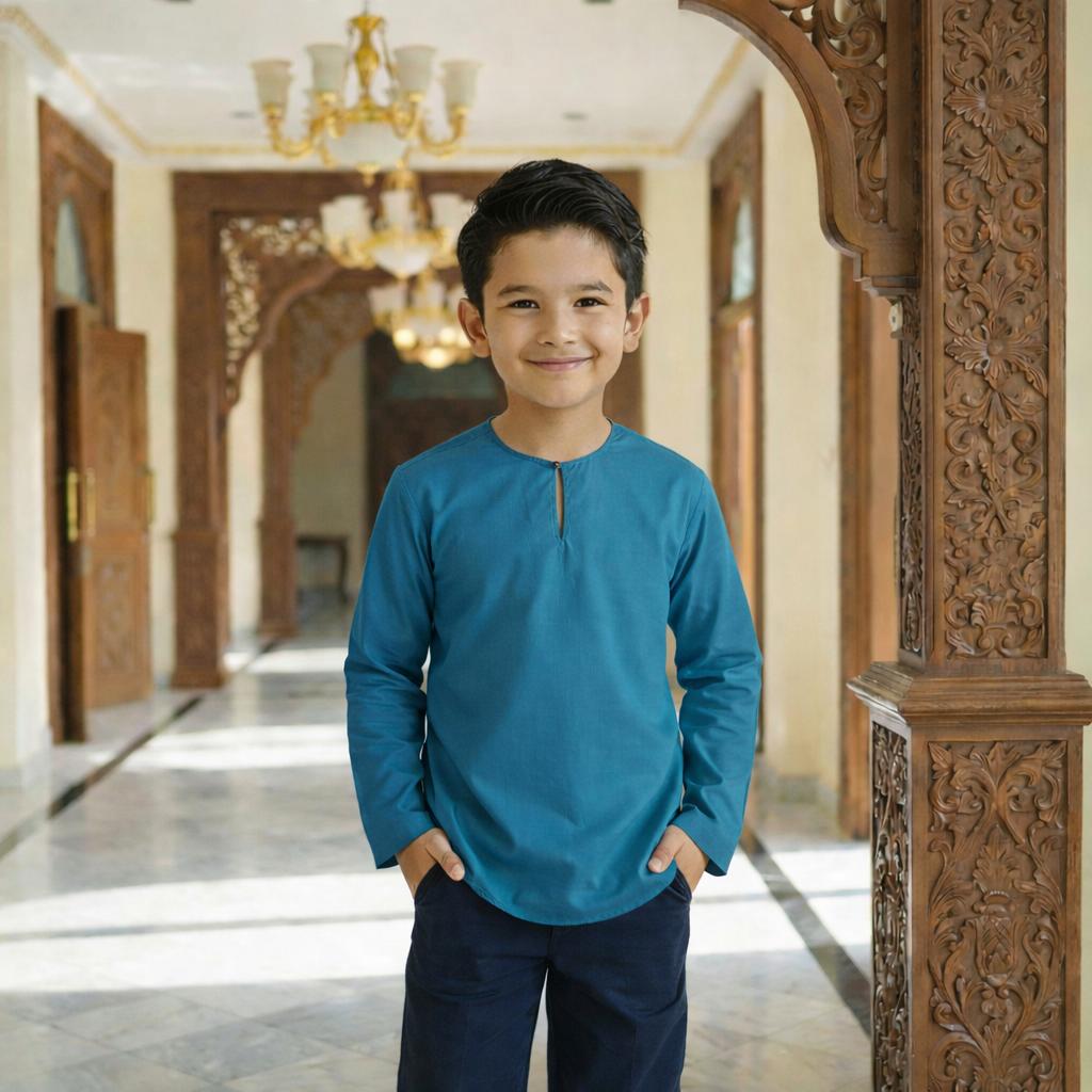 Kurta Kids Long Sleeve Osaka Cotton 2-12 Years (Teal Blue)