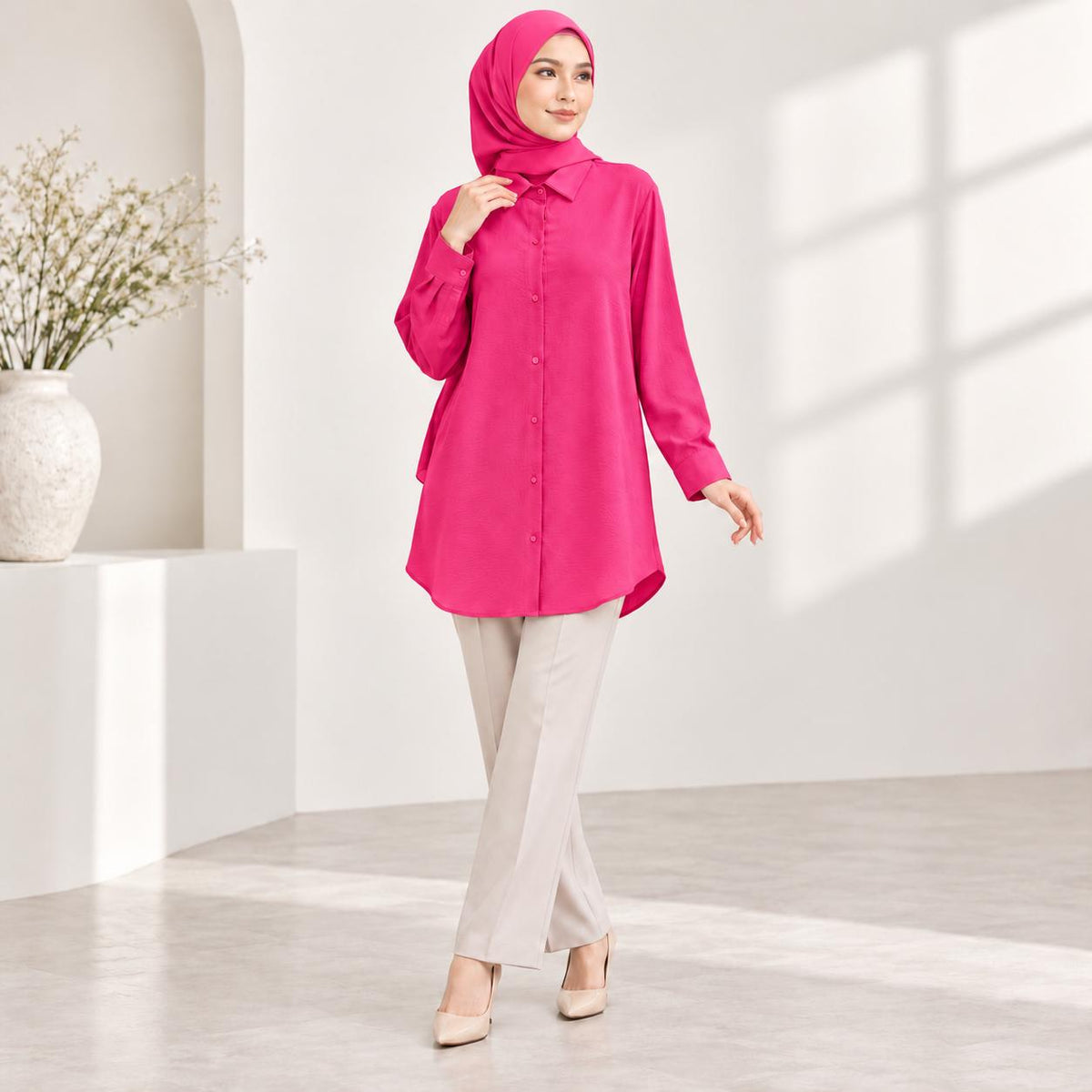 LANA Blouse Long Sleeves Kemeja Kolar With Front Buttons - Material CEY - Modest Fashion Wanita
