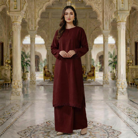 Rembayung Kurung Soft Cotton With Lace (Maroon)