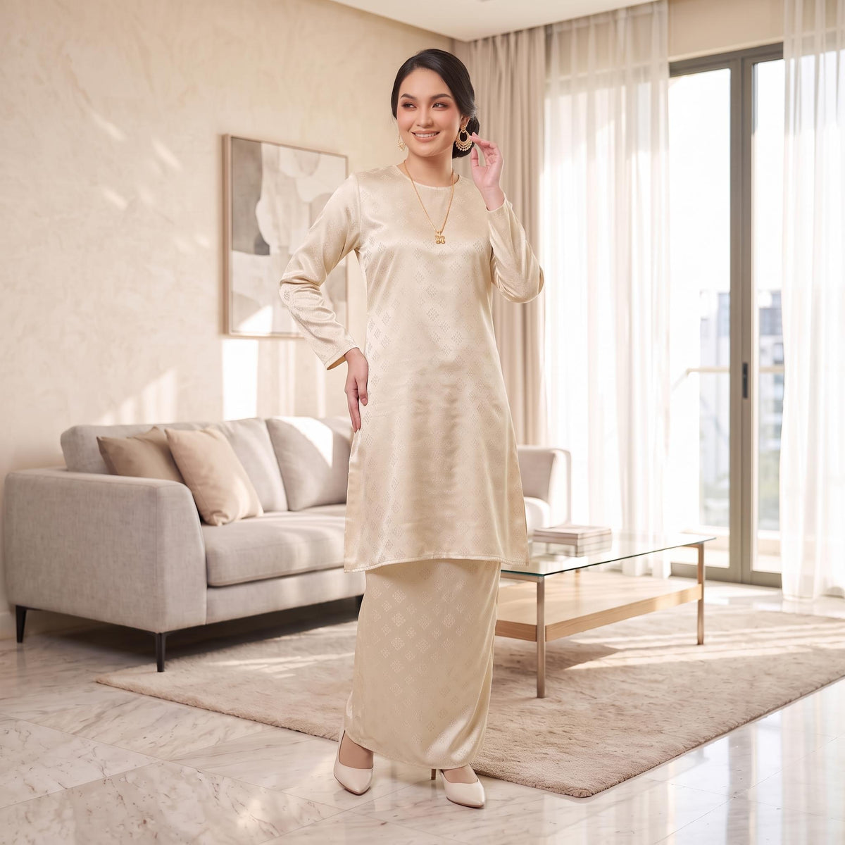 ATELIA Kurung riau Corak Songket - Sutera Vietnam Premium - Modest Fashion Plus size - Casual Wear - Office Wear