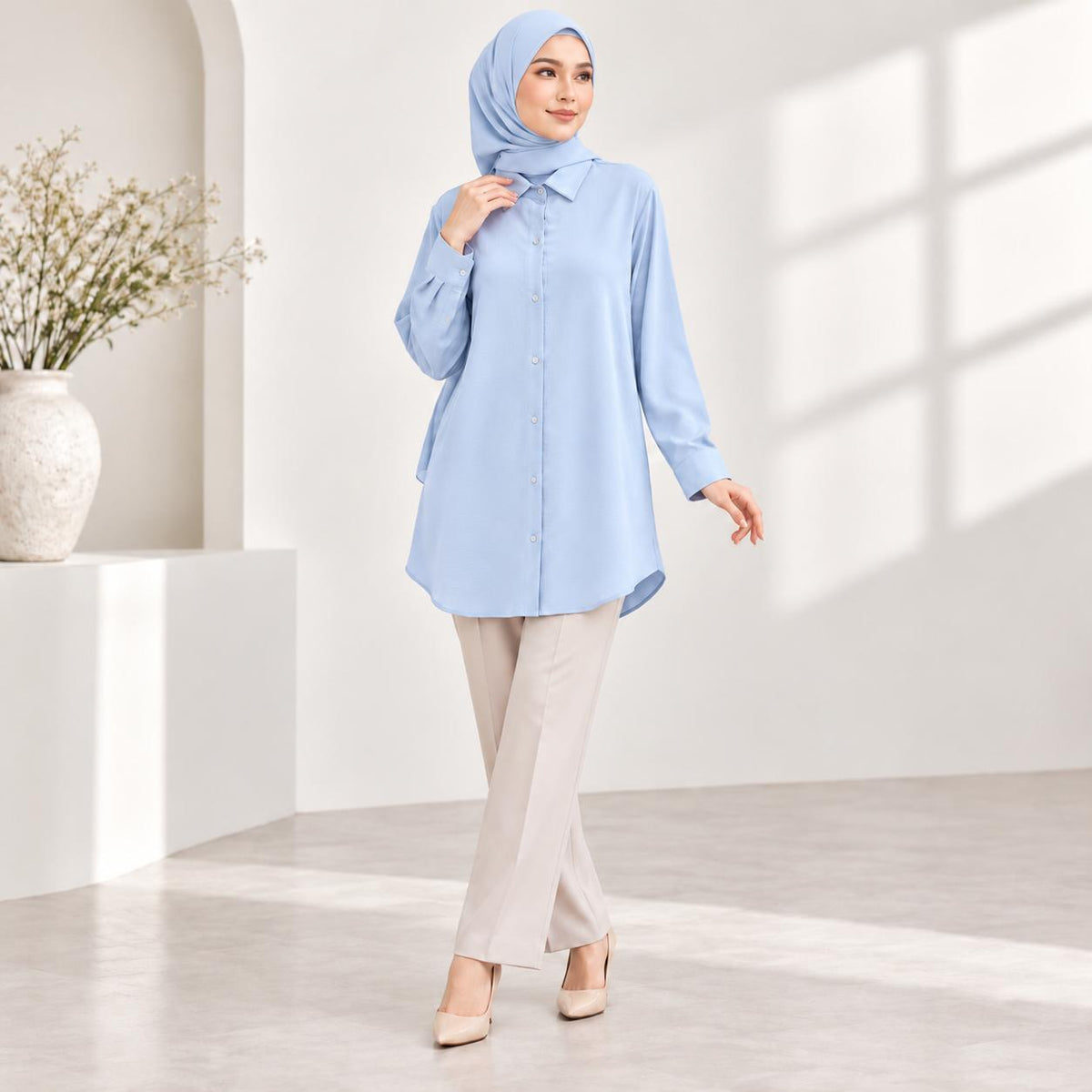 LANA Blouse Long Sleeves Kemeja Kolar With Front Buttons - Material CEY - Modest Fashion Wanita