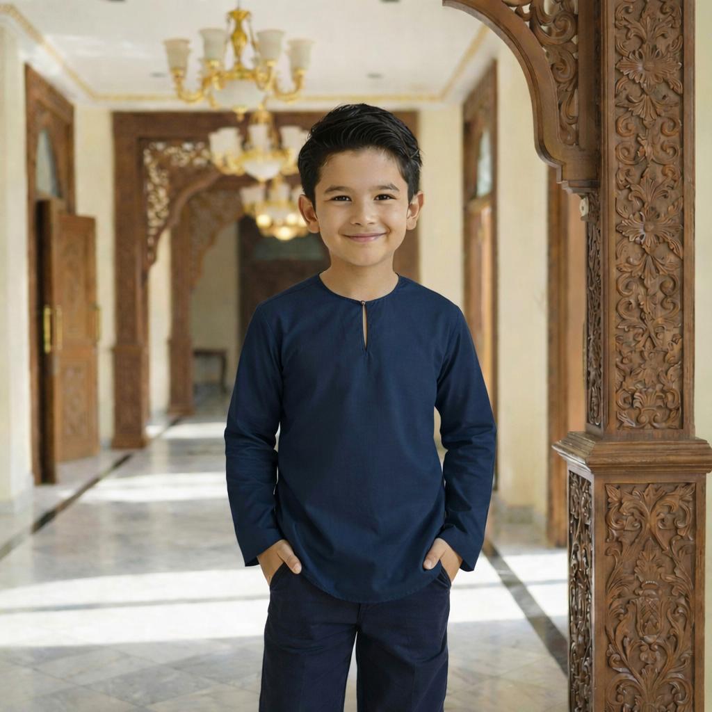 Kurta Kids Long Sleeve Osaka Cotton 2-12 Years (Blue Black)