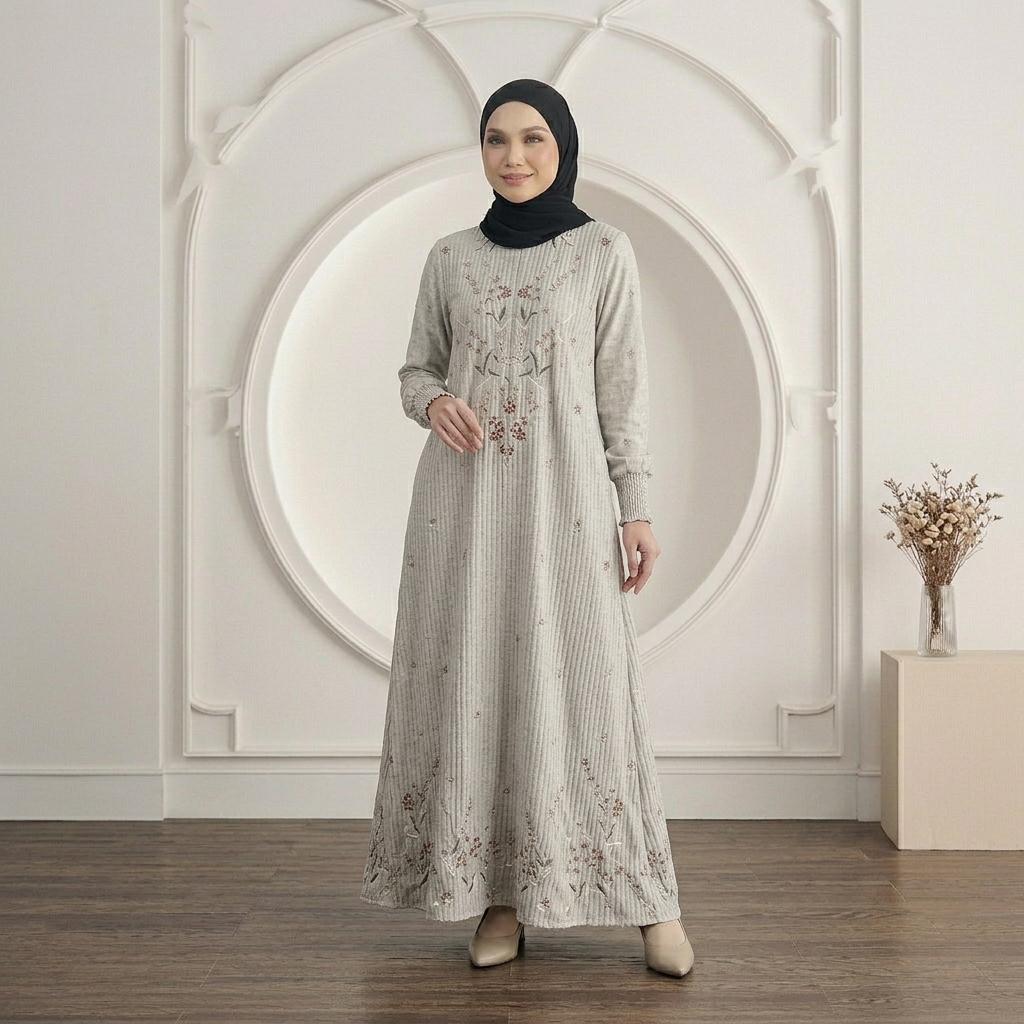 SORAYA Jubah Satin Jackquard Pleated Plus Size New Arrival Fashion Wanita Muslimah