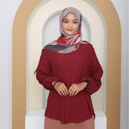 Casual Tiara Solid Color Full Sleeve O-Neck Abaya Kaftan Blouse Shirt Baju Wanita