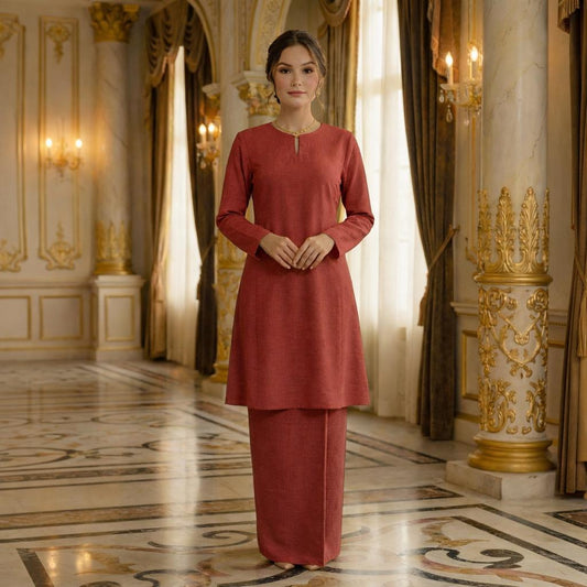 Baju Kurung Pahang Berpesak Material Cotton Plain (Asam Boi)