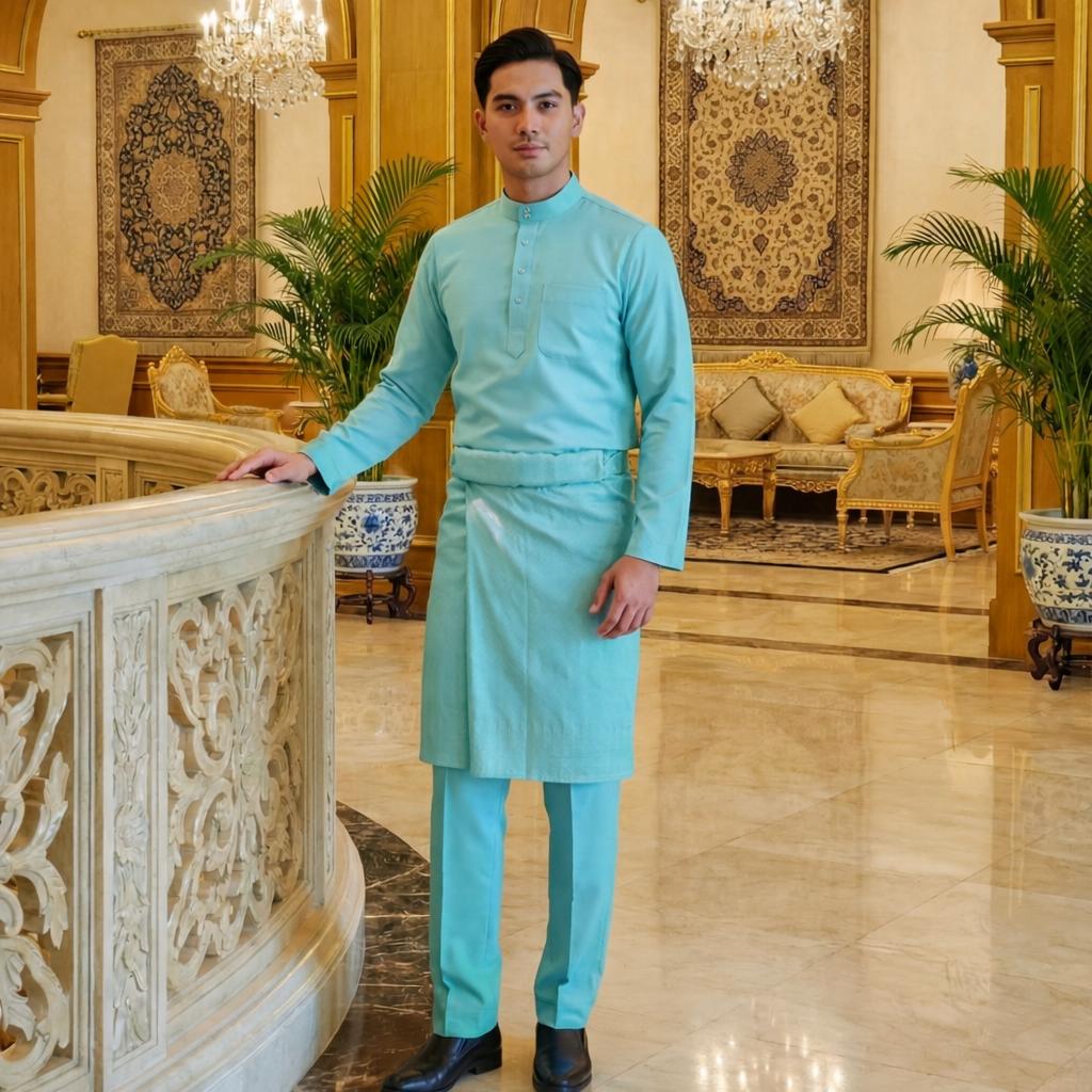 Baju Melayu Adult Pearl Skin - Top One Side Zip (Light Turquoise)
