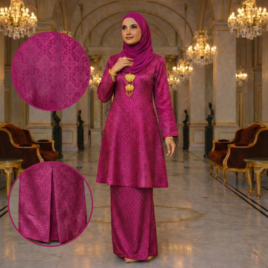 Riau Ayu Lestari Princess Satin Songket Embossed (Magenta)