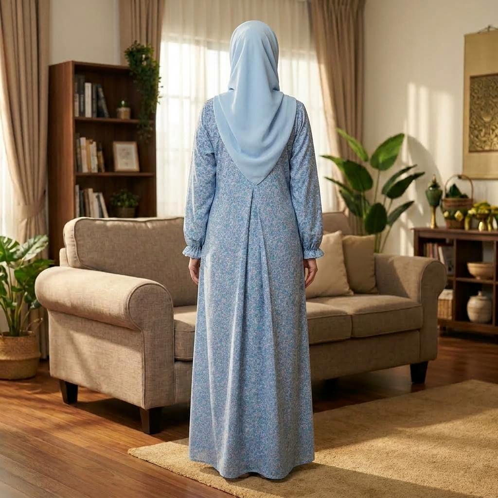 LARISA Jubbah Floral - Satin Sutera Vietnam - Side Pocket - Casual Wear Fashion Wanita Muslimah
