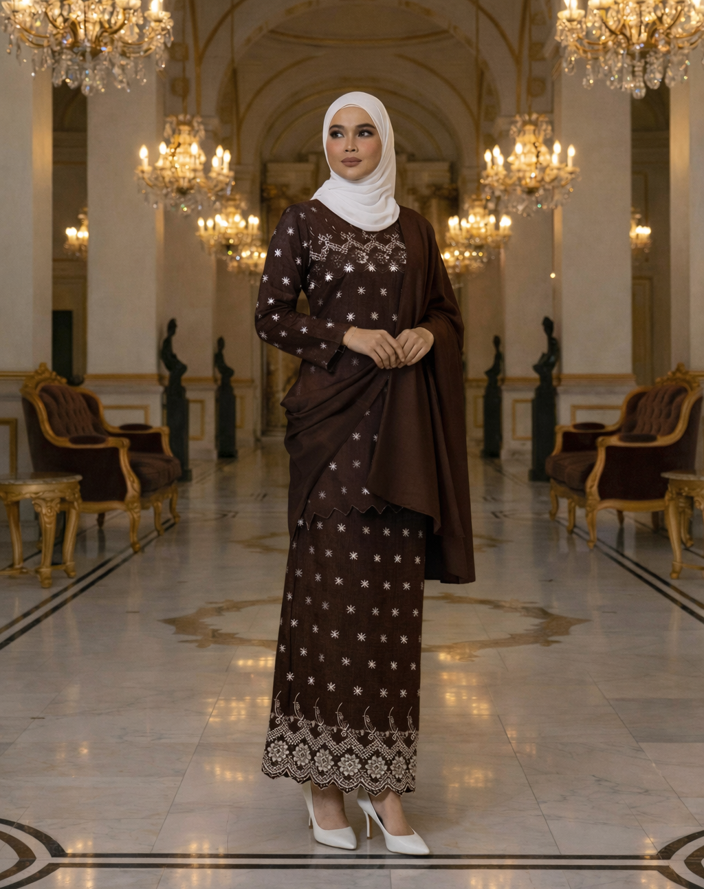 Elora Kurung Moden Mom Cotton Embroidery (Rich Brown)