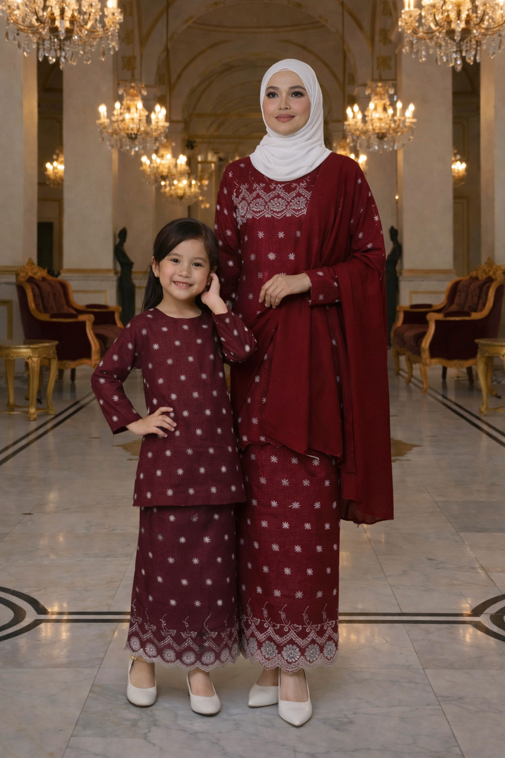 Elora Kurung Moden Mom Cotton Embroidery (Maroon)