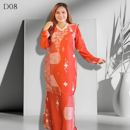 Set Baju Kurung Moden Batik Double Satin Digitel Printed B1