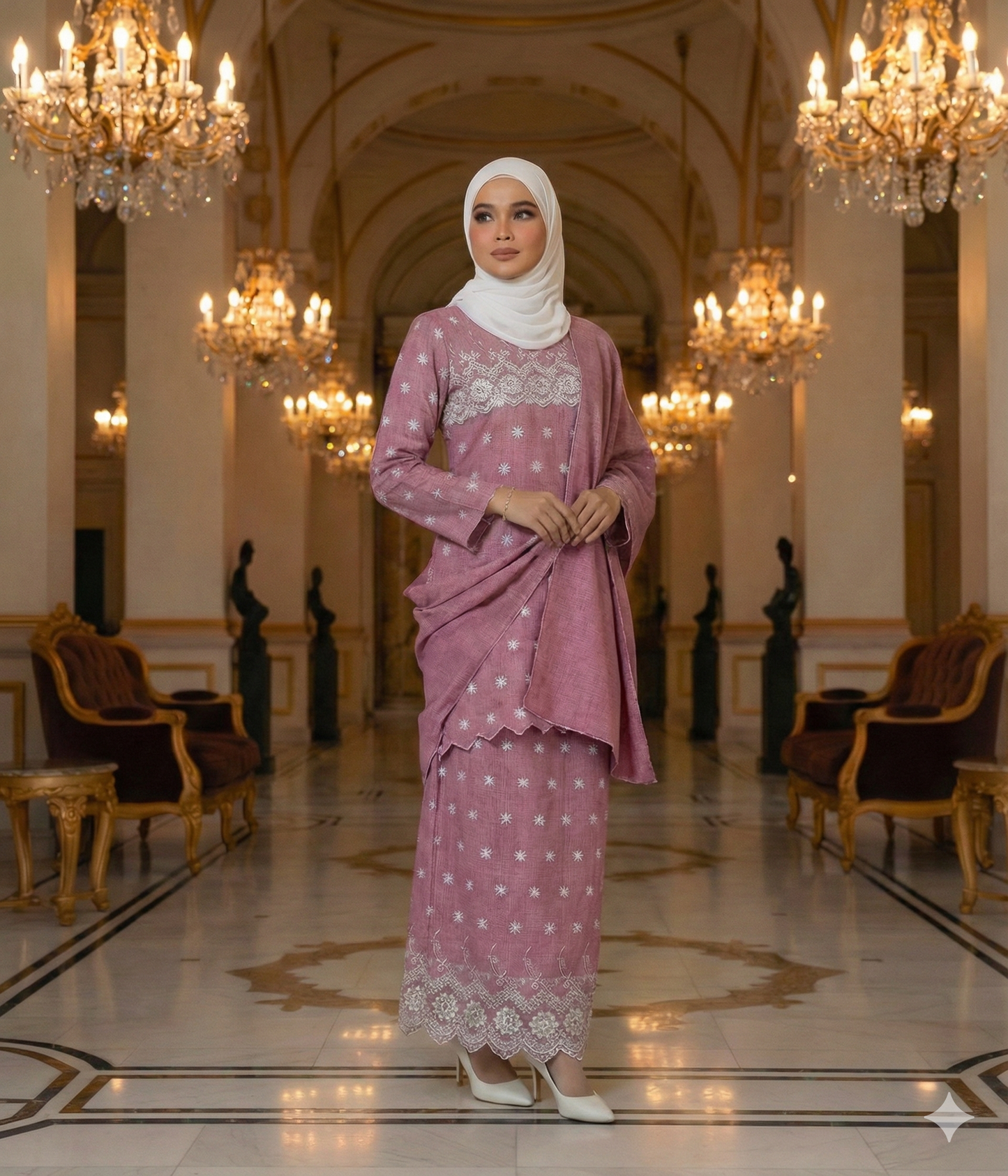 Elora Kurung Moden Mom Cotton Embroidery (Pink)