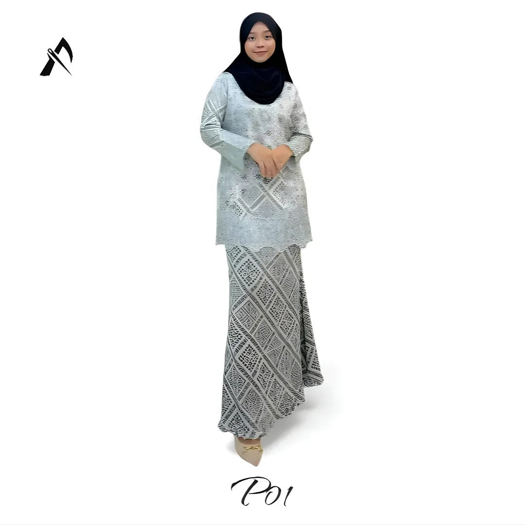 Baju Kurung Mini Batik Kain Pleated Lace Satin Exclusive AFRIDI