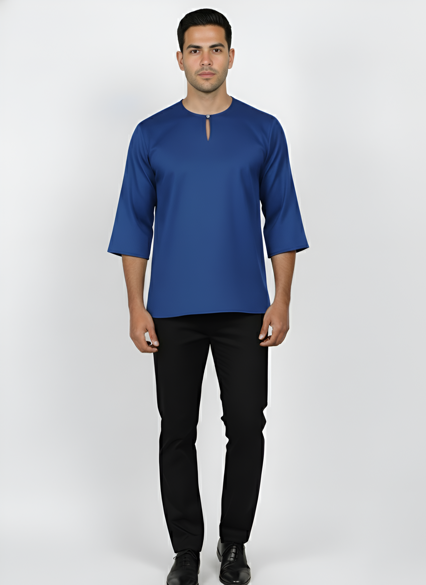 Kurta Lelaki Dewasa Tiga Suku Premium Crepe Dengan Wooded Button (Royal Blue)