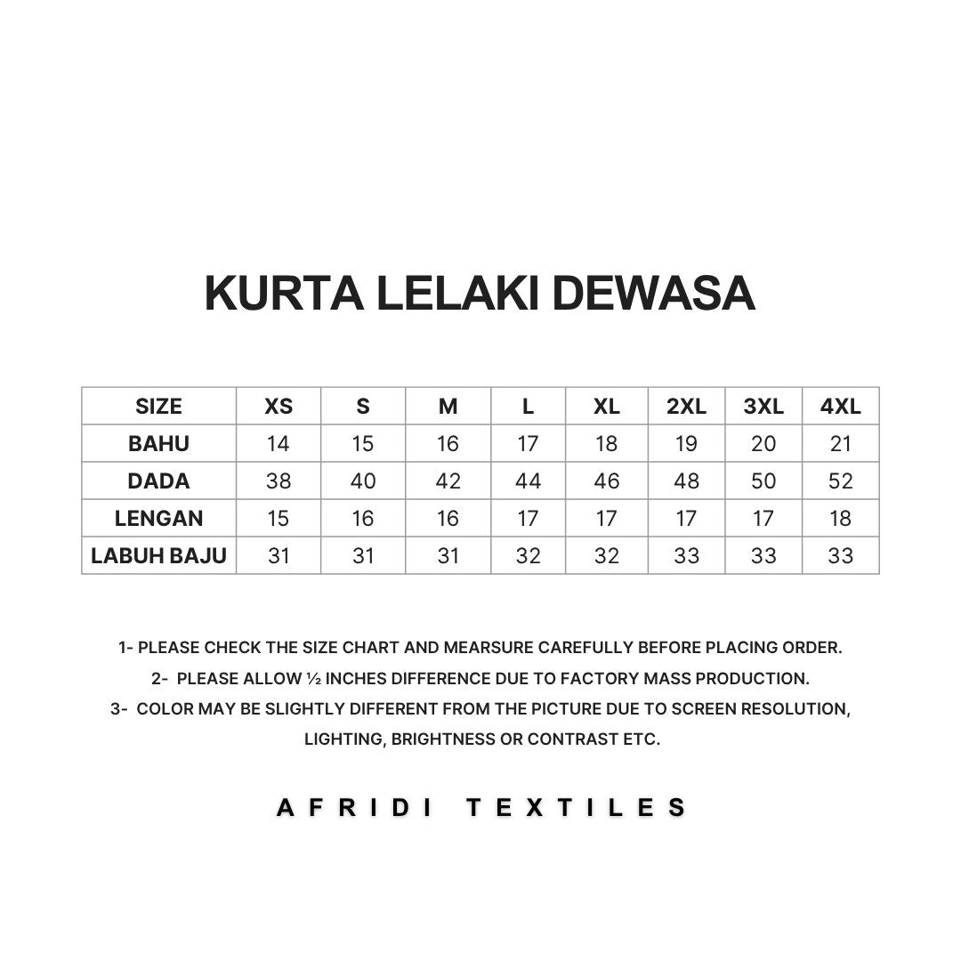 Kurta Lelaki Dewasa Tiga Suku Premium Crepe Dengan Wooded Button (Teal Blue)