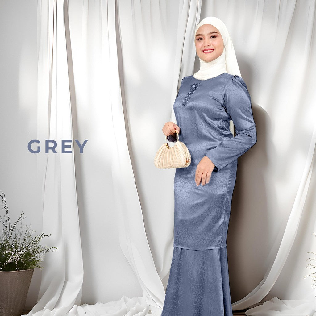Set Baju Kurung Moden Satin Jacquard Blossom Raya 2025 Set Wanita Muslimah