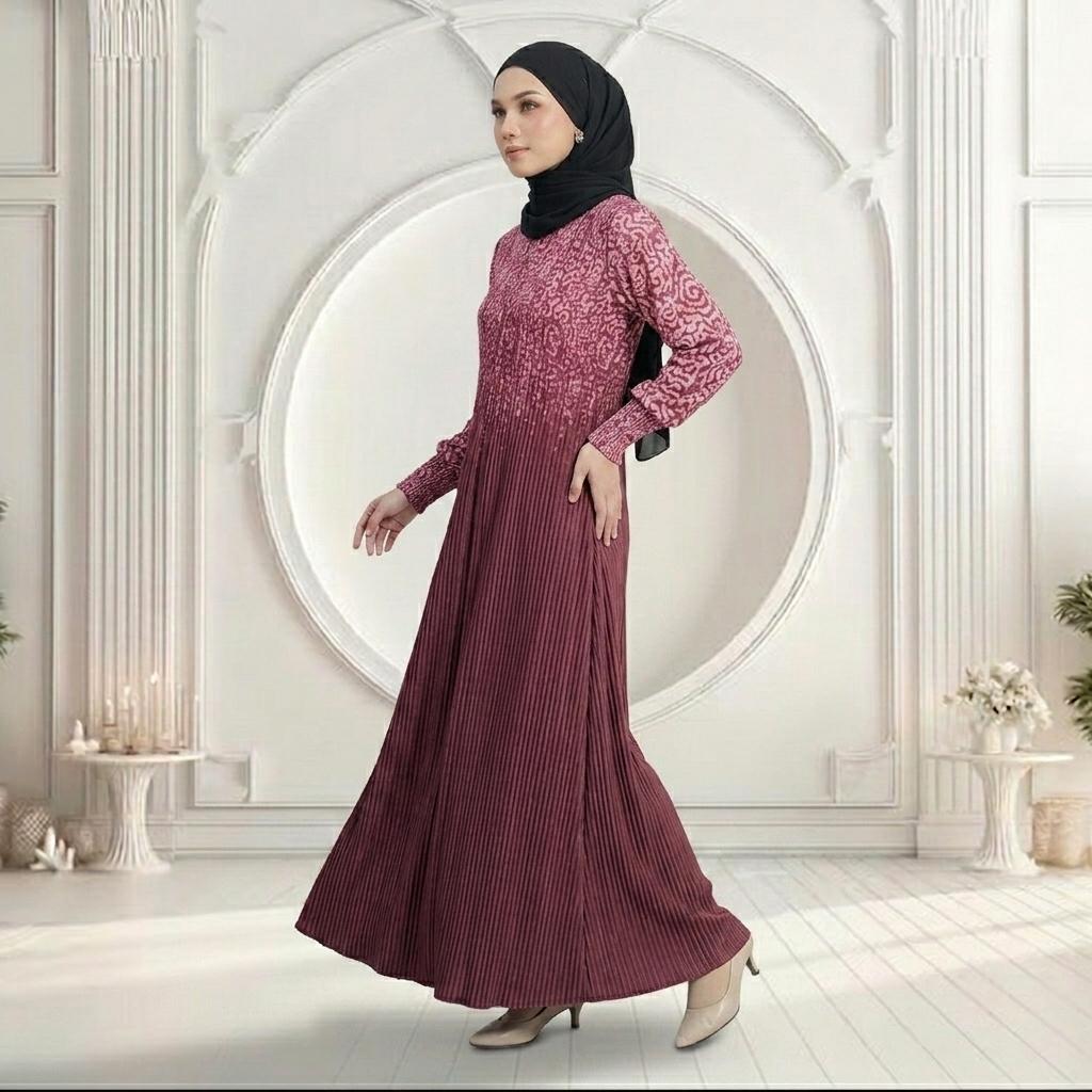 PARISA Jubah Satin Jackquard Pleated Plus Size New Arrival Fashion Wanita Muslimah