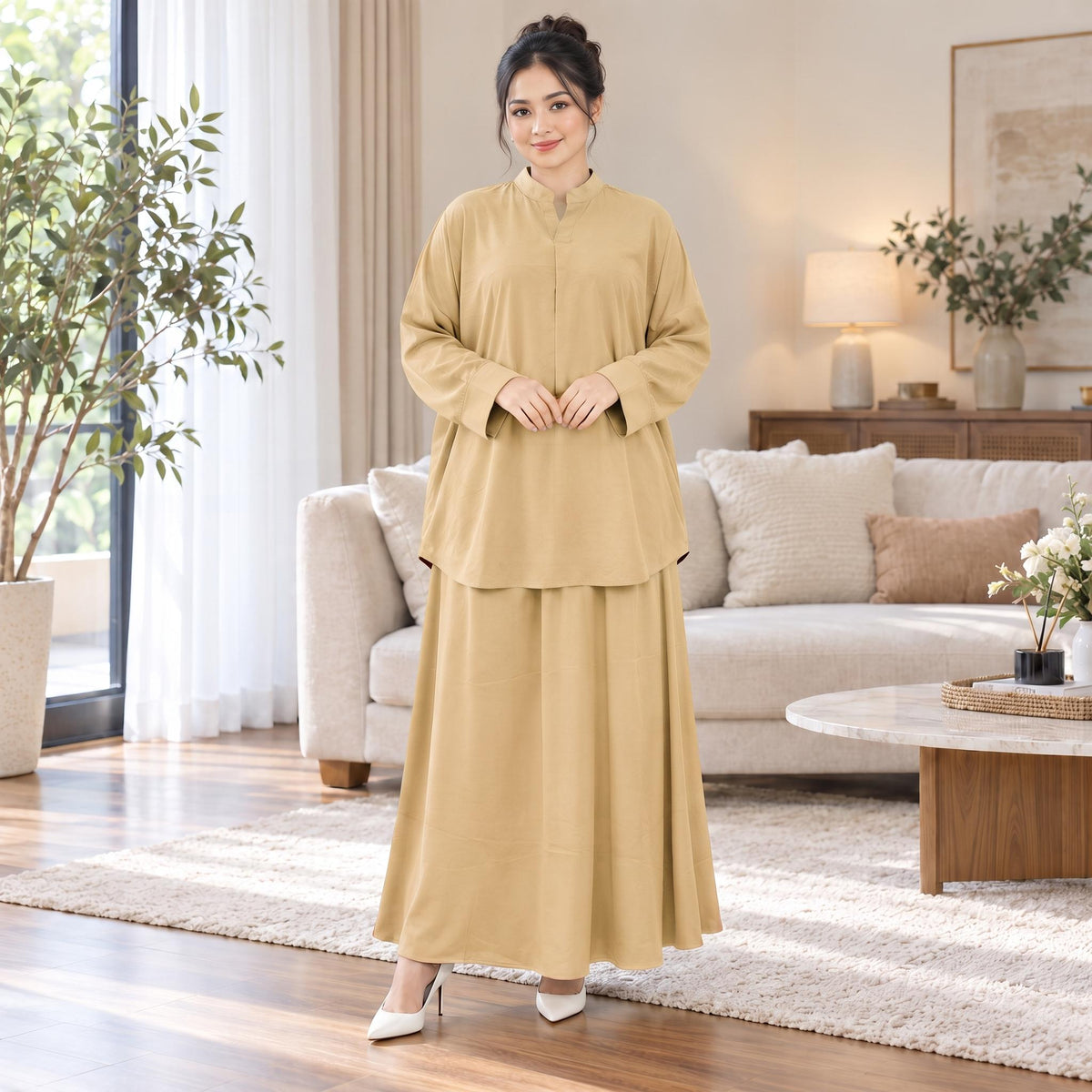 ALESA Set Skirt Baggy - Sutera Vietnam Mango - Loss Cutting Plus Size - Casual Wear Fashion Wanita