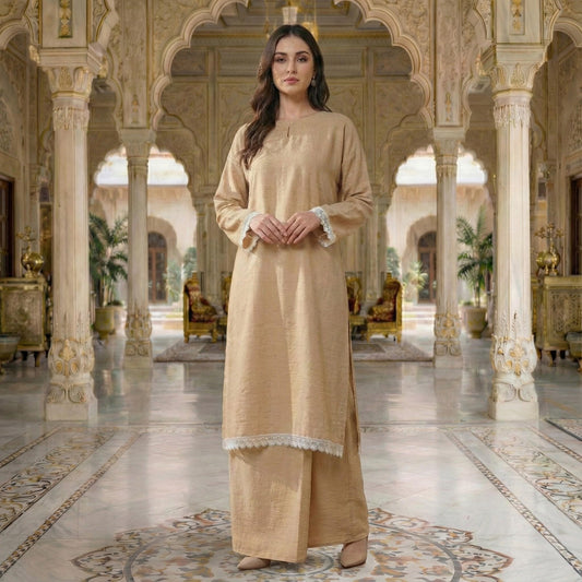 Rembayung Kurung Soft Cotton With Lace (Beige)