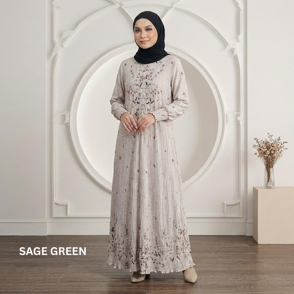 SORAYA Jubah Satin Jackquard Pleated Plus Size New Arrival Fashion Wanita Muslimah