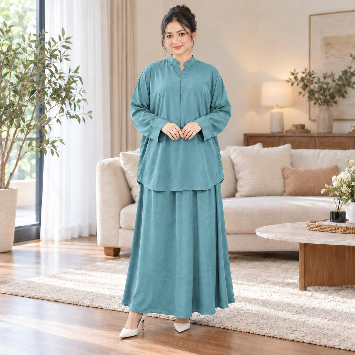 ALESA Set Skirt Baggy - Sutera Vietnam Mango - Loss Cutting Plus Size - Casual Wear Fashion Wanita