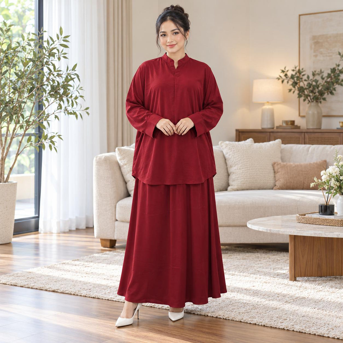ALESA Set Skirt Baggy - Sutera Vietnam Mango - Loss Cutting Plus Size - Casual Wear Fashion Wanita