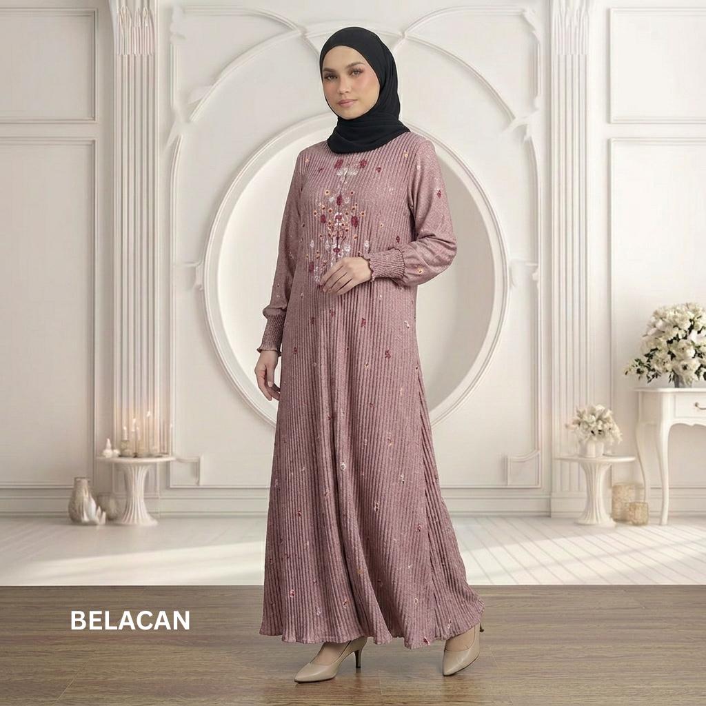 SORAYA Jubah Satin Jackquard Pleated Plus Size New Arrival Fashion Wanita Muslimah
