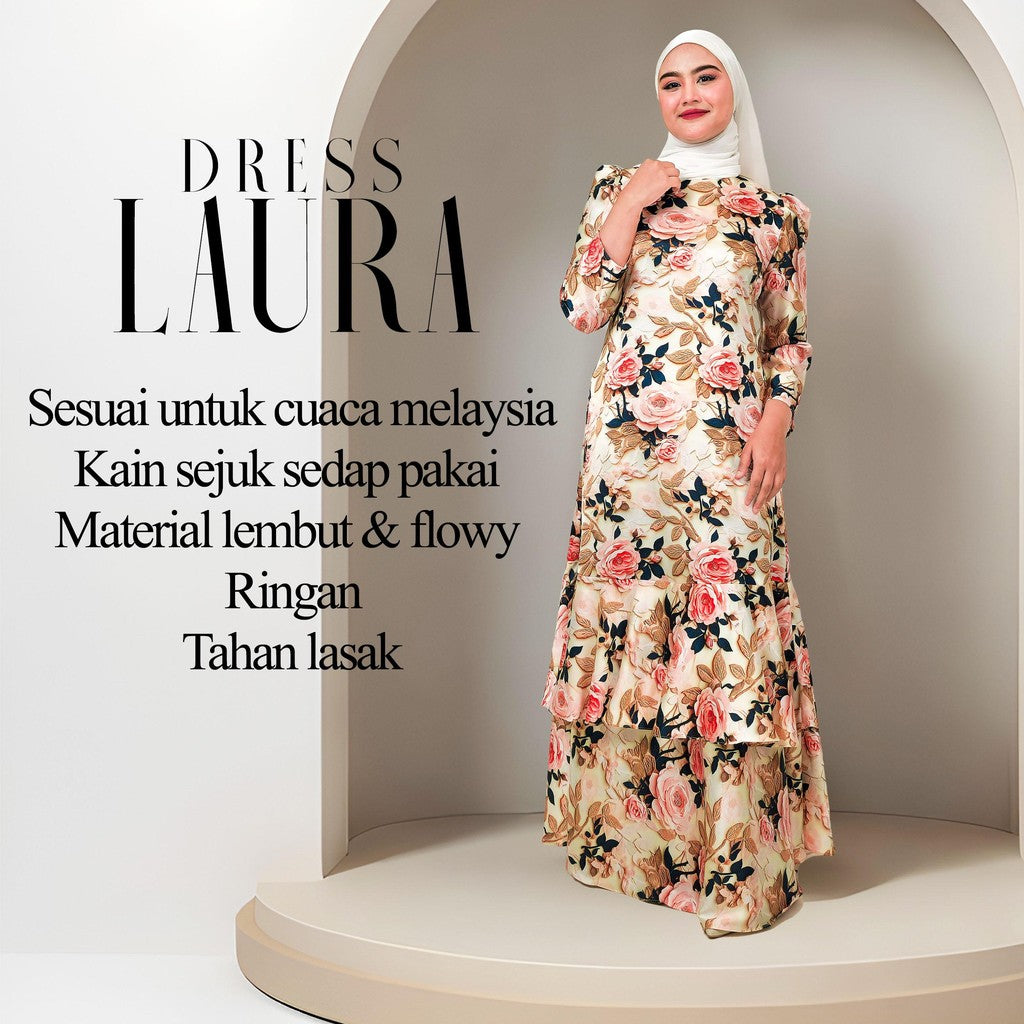 Dress Laura Mango 20D Baju Raya 2025 Fashion Wanita Muslimah