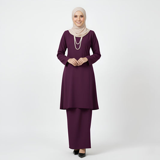 Baju Kurung Pahang Pesak (Mangosteen) Plain Cotton Crepe Ironless