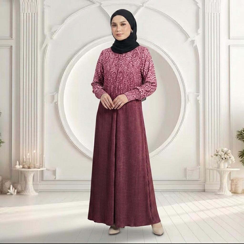 PARISA Jubah Satin Jackquard Pleated Plus Size New Arrival Fashion Wanita Muslimah