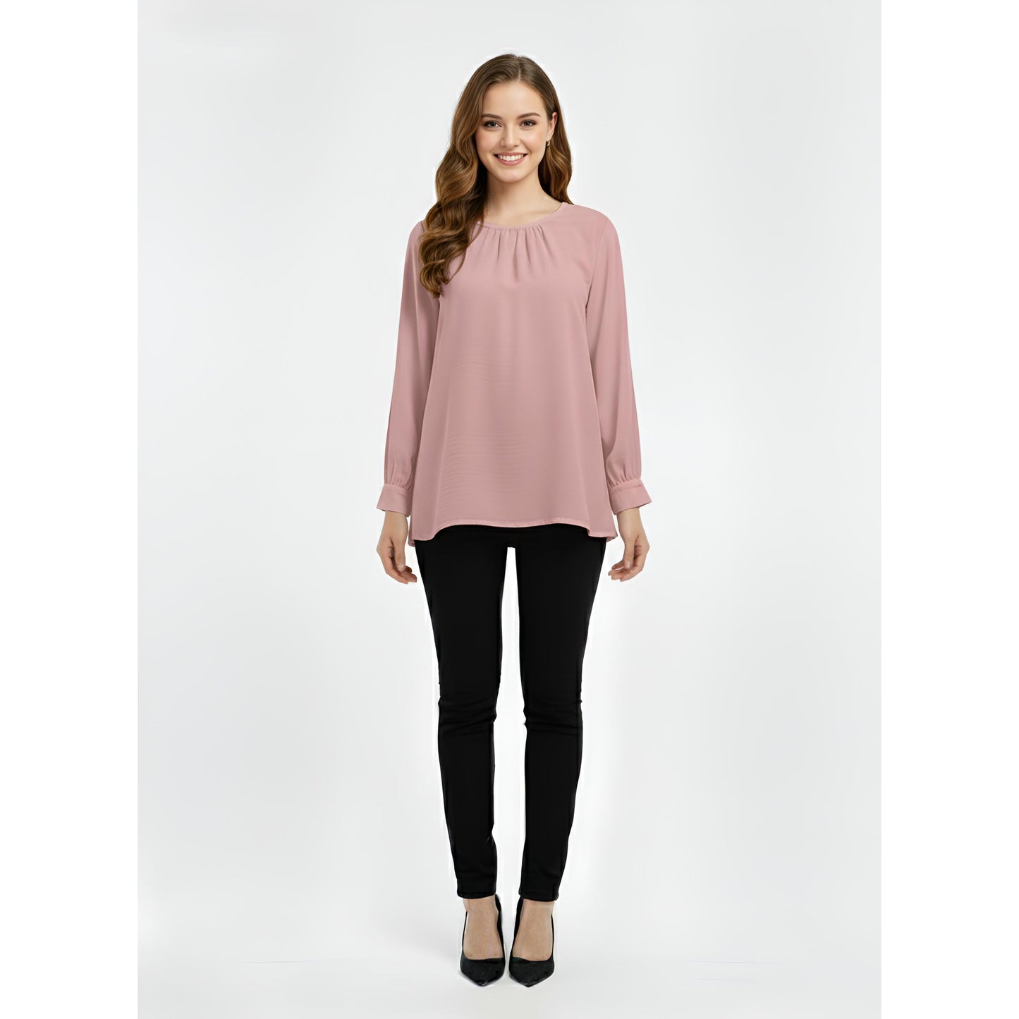 Victoria Blouse Casual Outfit Wanita Elegant Office & Casual Wear (Pink Lemondade)
