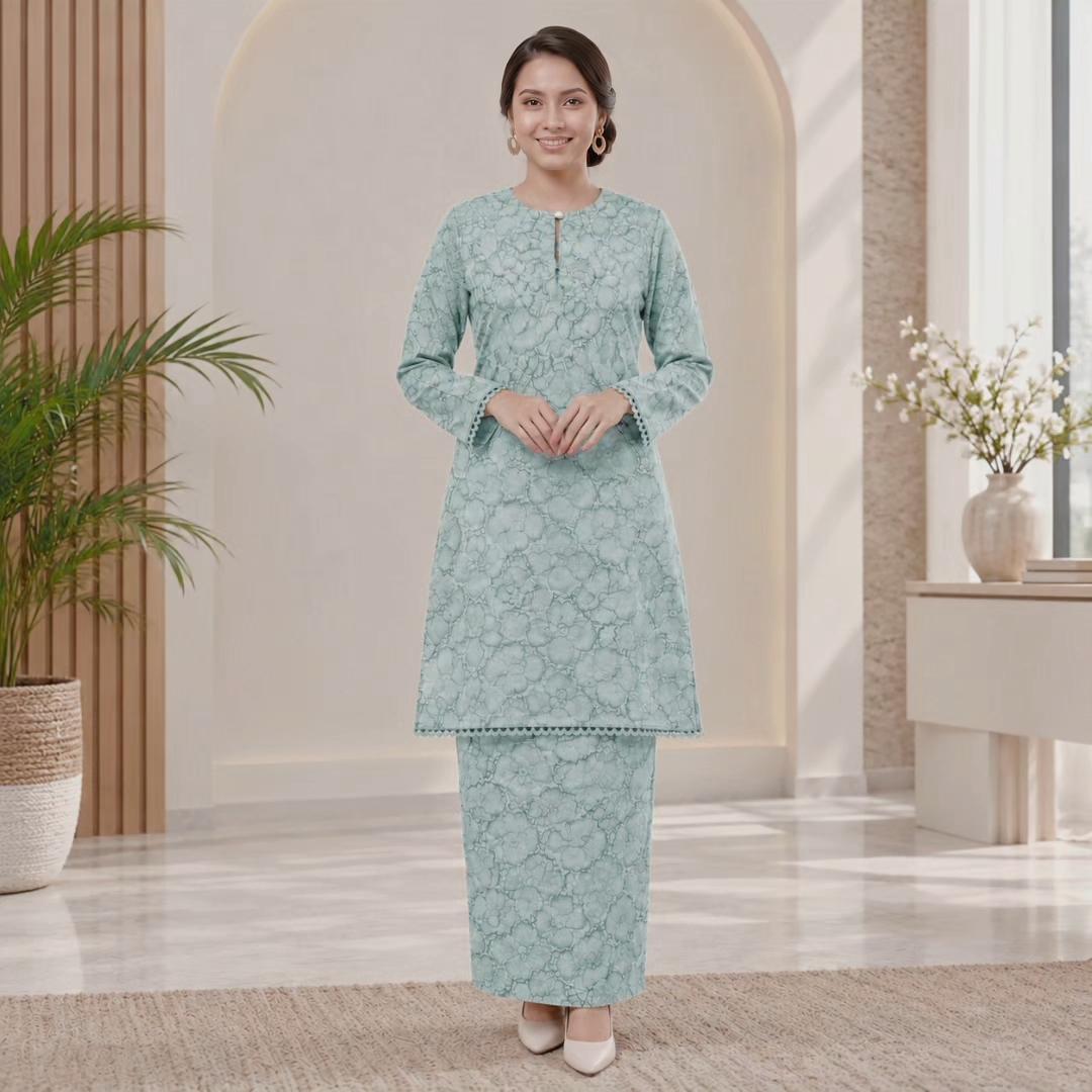 SERI KENCANA Kurung Riau Floral - Sutera Vietnam With Premium Lace - Modest Fashion Wanita Muslimah