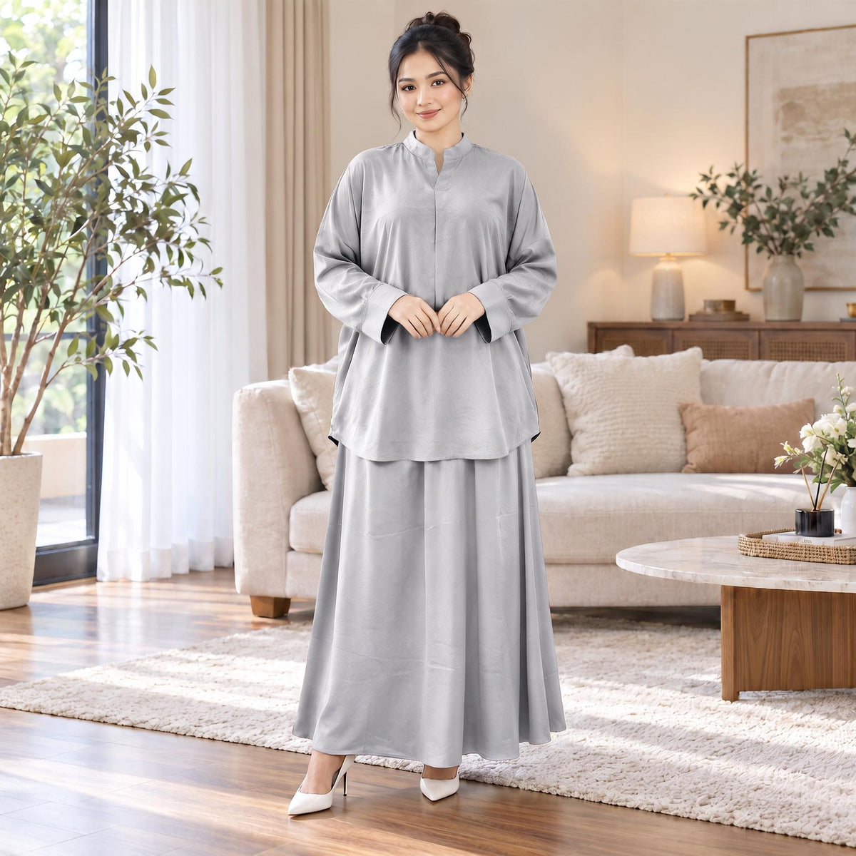 ALESA Set Skirt Baggy - Sutera Vietnam Mango - Loss Cutting Plus Size - Casual Wear Fashion Wanita