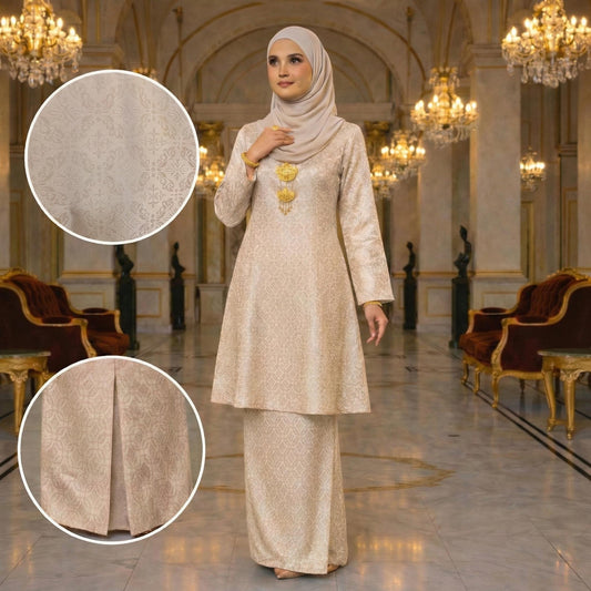 Riau Ayu Lestari Princess Satin Songket Embossed (Champagne)