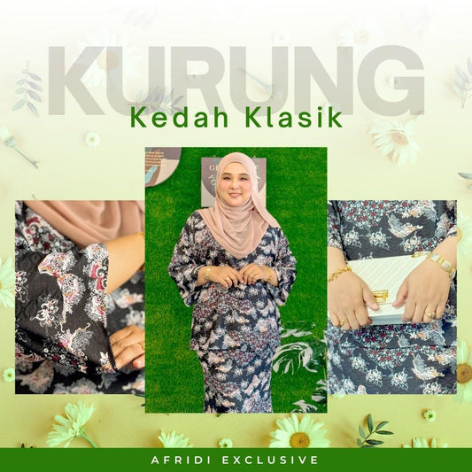 Set Baju Kurung Kedah Klasik Dobby Satin Set Wanita Muslimah B1