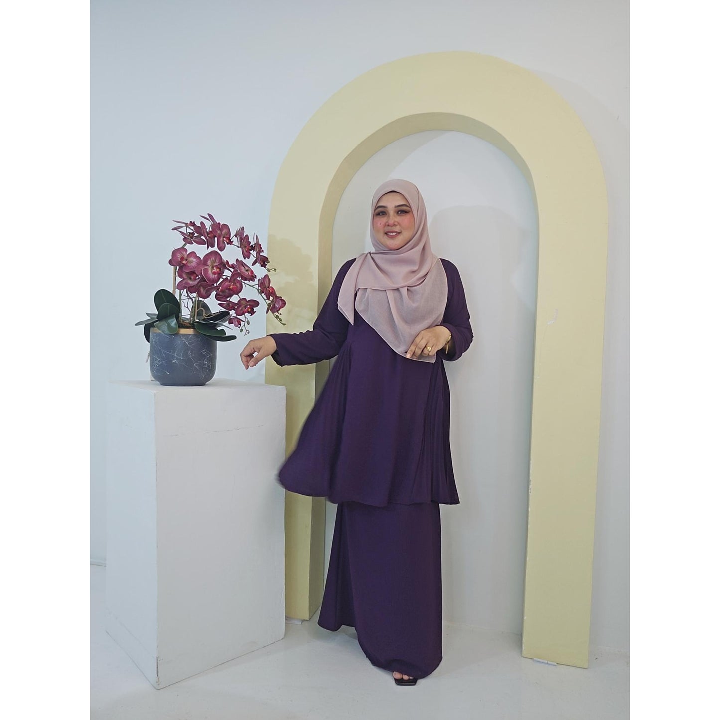 Raudhah Kurung Pahang Pesak Gantung Pleated Ironless Fashion Wanita Muslimah