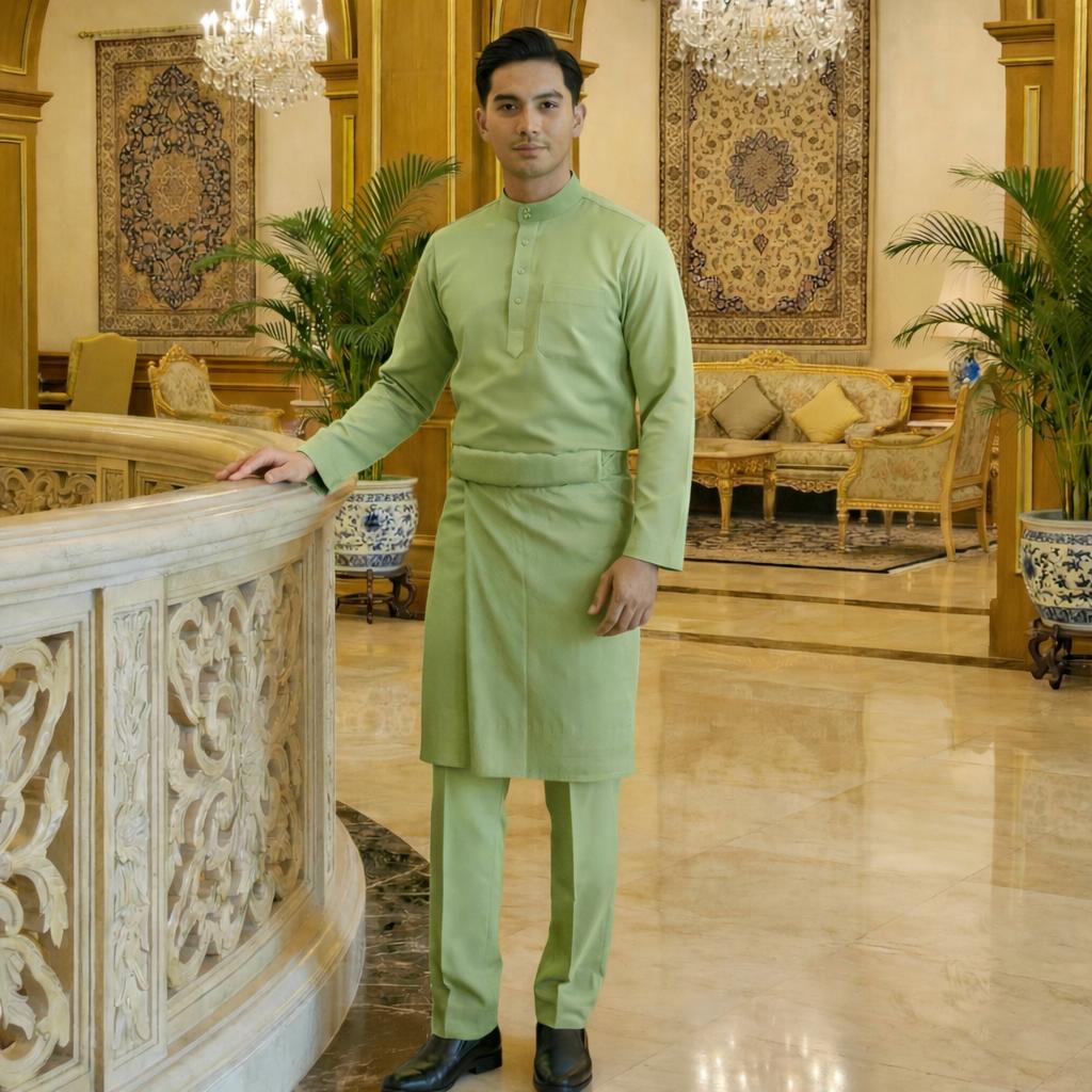 Baju Melayu Adult Pearl Skin - Top One Side Zip (Pasta Green)