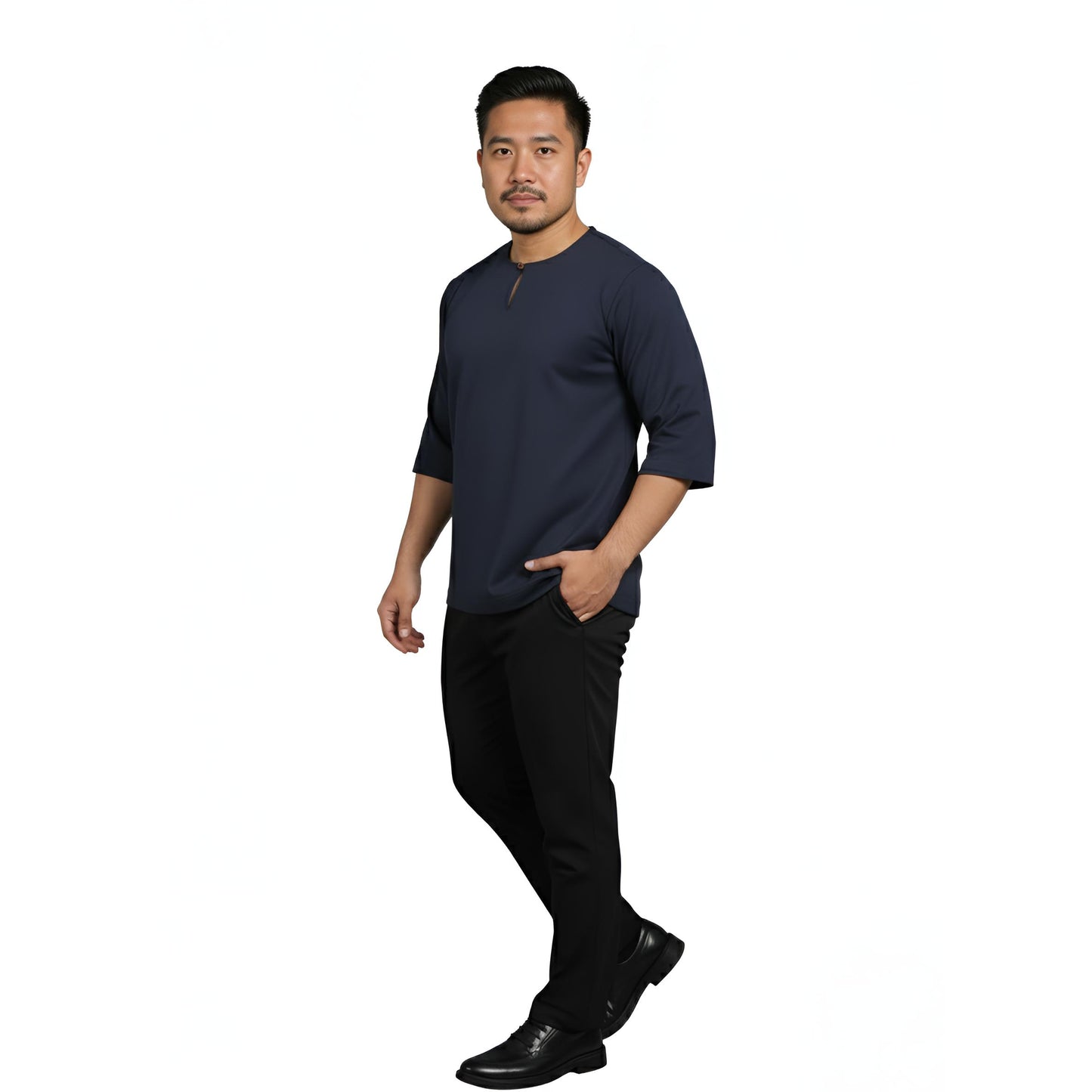 Kurta Lelaki Dewasa Tiga Suku Premium Crepe Dengan Wooded Button (Grey)