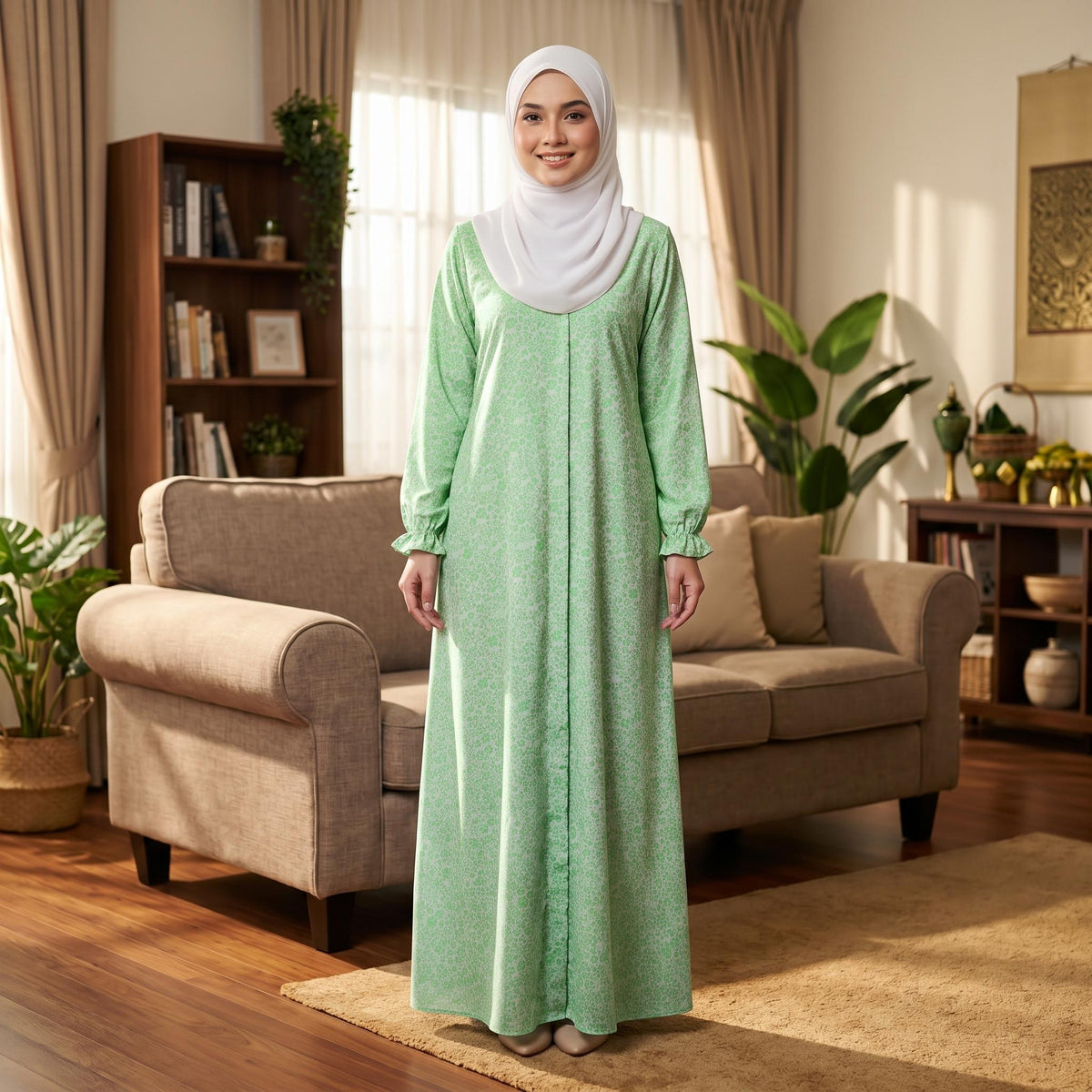 LARISA Jubbah Floral - Satin Sutera Vietnam - Side Pocket - Casual Wear Fashion Wanita Muslimah