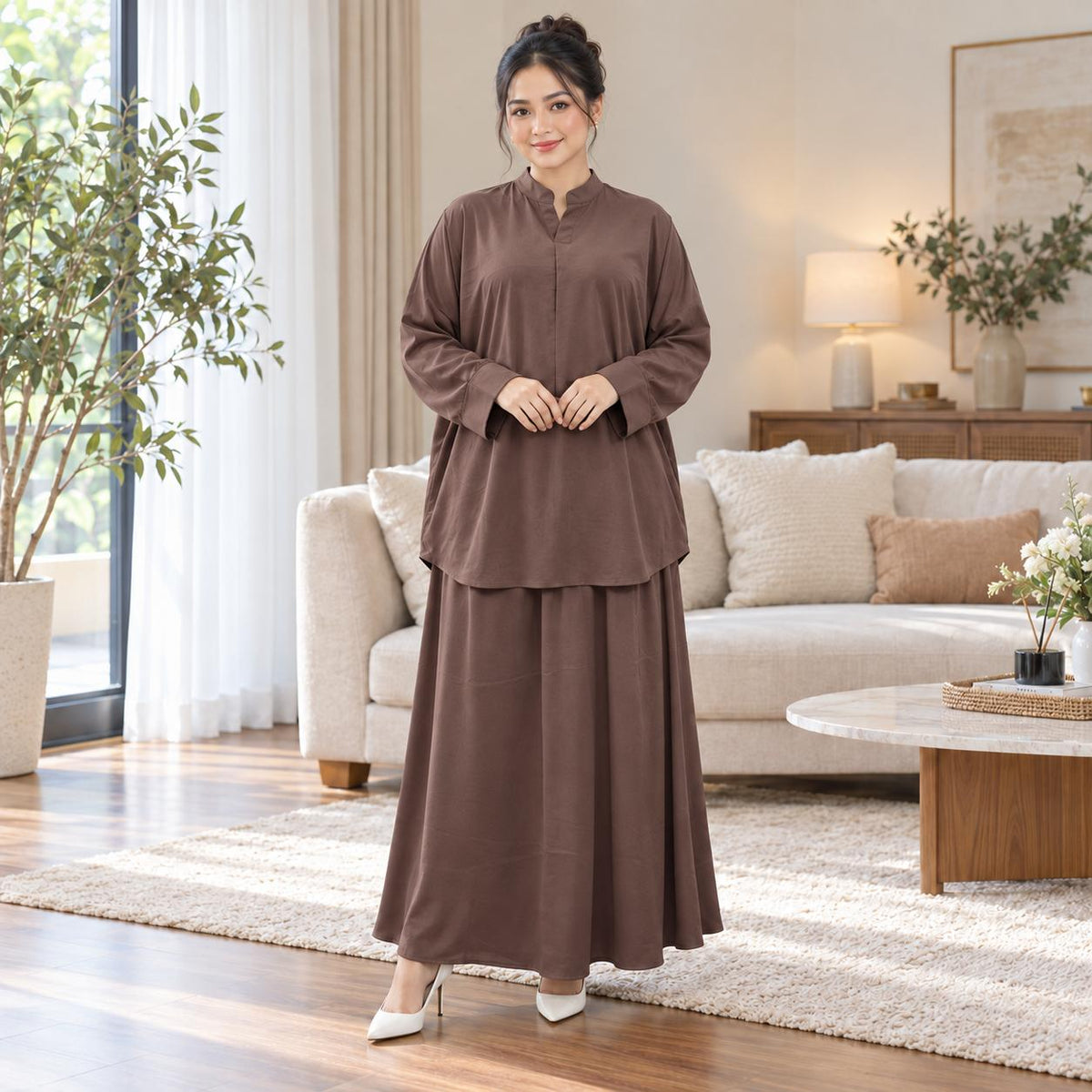 ALESA Set Skirt Baggy - Sutera Vietnam Mango - Loss Cutting Plus Size - Casual Wear Fashion Wanita